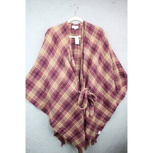 Loft Outlet Pink & Gold Plaid Belted Poncho Wrap-Size M/L-New with Tags